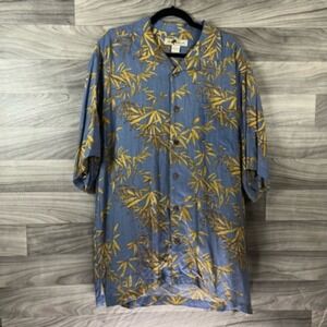 Joe Marlin Mens Camp Shirt Blue Yellow Floral Short Sleeve 100% Rayon Pocket XXL